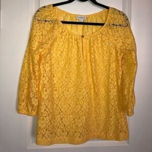 Charter Club 3/4 Sleeve Yellow Lace Top Size PP